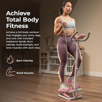 Sunny Health & Fitness Total Body 2-in-1 Smart Stepper Machine for Home with Handlebar and