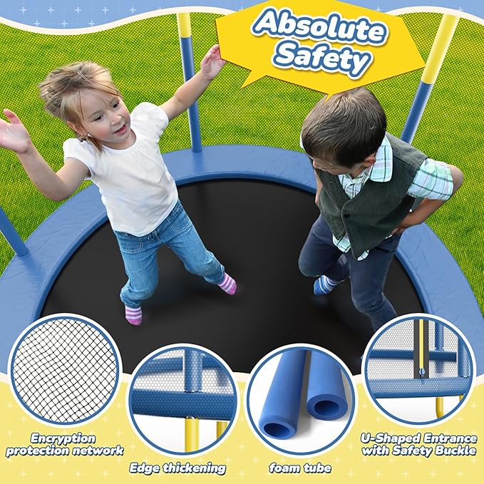 6FT Indoor Trampoline for Kids Ages 1-8, 72" Mini Toddler Indoor & Outdoor Trampoline with Safety