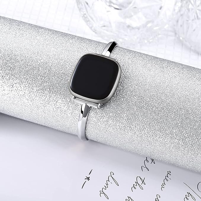 Silm Band Compatible with Fitbit Versa 4/Fitbit Sense 2 Band Cute Women, Bling Jewelry Metal Strap