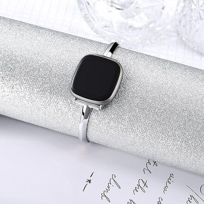 Silm Band Compatible with Fitbit Versa 4/Fitbit Sense 2 Band Cute Women, Bling Jewelry Metal Strap