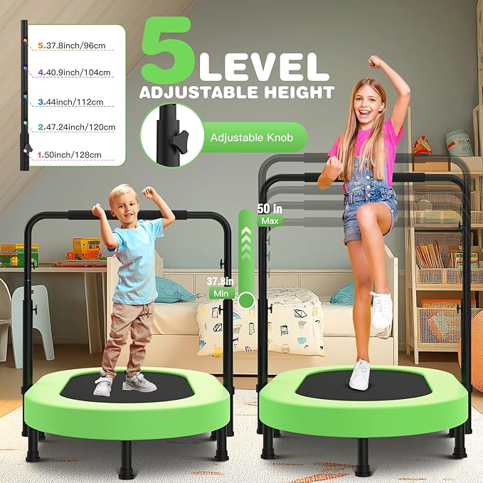 ANCHEER 56" Double Mini Trampoline for Kids, Mini Rebounder with 5-Level Adjustable Handle
