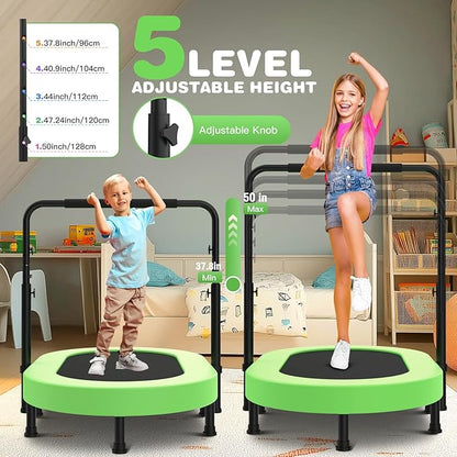ANCHEER 56" Double Mini Trampoline for Kids, Mini Rebounder with 5-Level Adjustable Handle