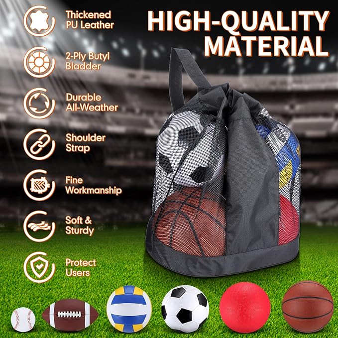 Libima 6 Pcs Multi Sport Ball Set Official Size Football, Basketball, Soccer, Volleyball