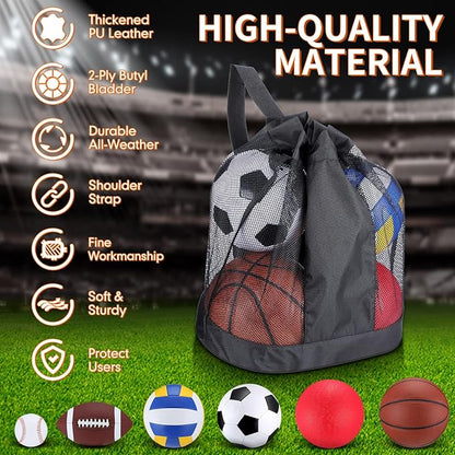 Libima 6 Pcs Multi Sport Ball Set Official Size Football, Basketball, Soccer, Volleyball