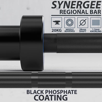 Synergee Regional Olympic 20kg Men’s and 15kg Women’s Hard Chrome & Black Phosphate Barbells. Rated