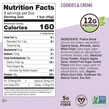 Lenny & Larry's Cookie-fied Protein Bar – Cookies & Creme Vegan Protein Bars 9x45g – Healthy Snacks