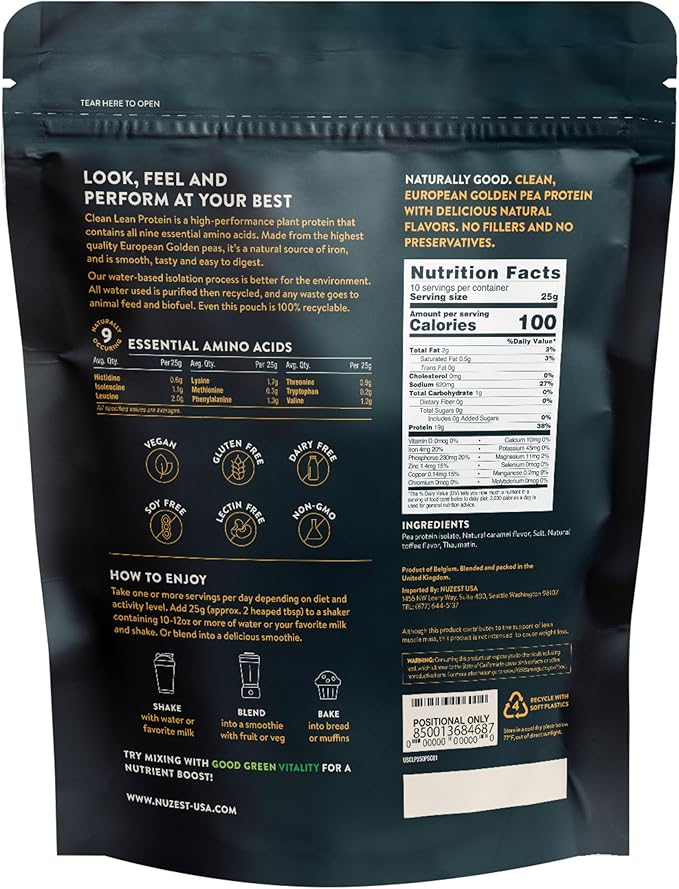 Nuzest - Pea Protein Powder - Clean Lean Protein, Premium Vegan Plant Based Protein Powder, Dairy
