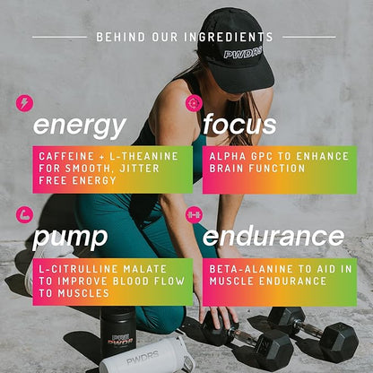 PWDRS Pre-Workout Powder, All Natural Pre Workout for Energy, Pump, Endurance & Strength, with