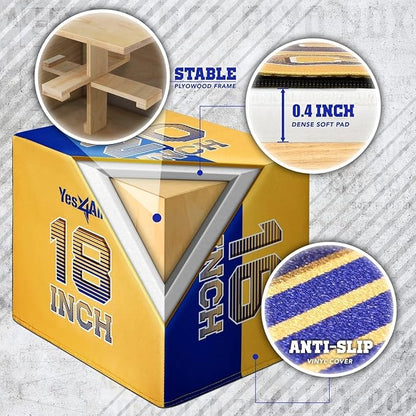 Yes4All 3-in-1 Soft-Padded Plyo Box With Wooden Core, Non-Slip Multi-Use Cushioned Plyometric Jump