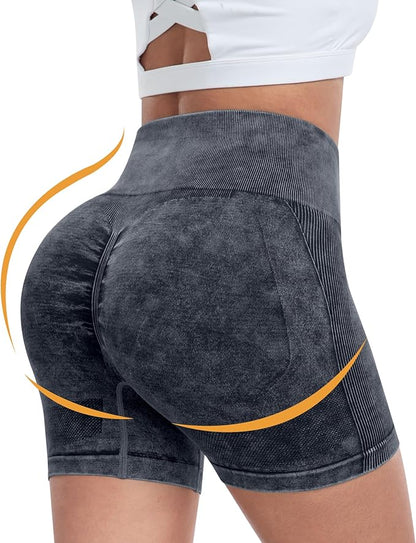 CHRLEISURE Women's 4 Packs Workout Gym Shorts, High Waisted Butt Lifting Scrunch Butt Seamless