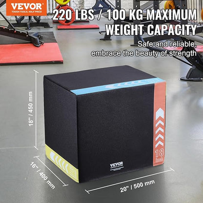 VEVOR 3 in 1 Plyometric Jump Box, Cotton Plyo Box, Platform & Jumping Agility Box, Anti-Slip