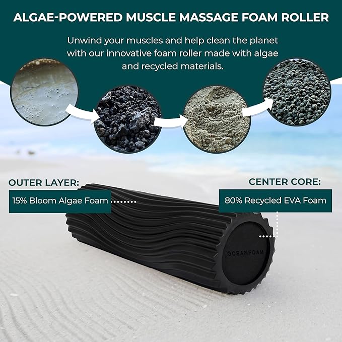 Oceanfoam Tidal Roller - Black - Muscle Massage Foam Roller for Back Pain & Stretching - Firm and