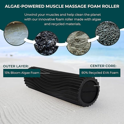 Oceanfoam Tidal Roller - Black - Muscle Massage Foam Roller for Back Pain & Stretching - Firm and