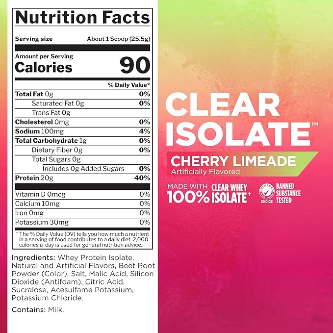 Rule 1 Clear Whey Isolate - 20g All-whey Isolate Protein, Over 9g EAAs, 300mg of Electrolyte