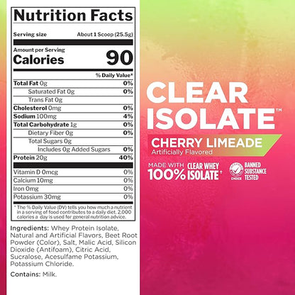 Rule 1 Clear Whey Isolate - 20g All-whey Isolate Protein, Over 9g EAAs, 300mg of Electrolyte