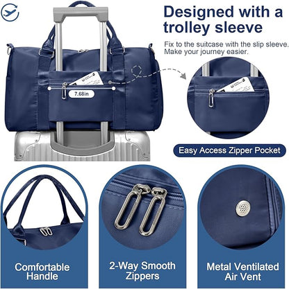 FIORETTO Womens Gym Tote Duffle Bag with Wet Pocket & Shoe Compartment, Sports Duffel Overnight