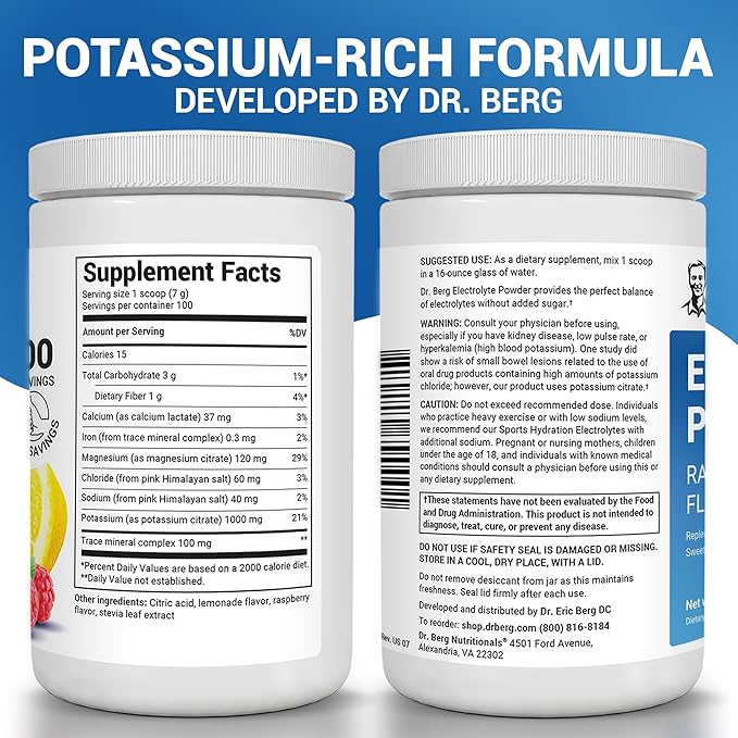 Dr. Berg Zero Sugar Hydration Keto Electrolyte Powder - Enhanced w/ 1000 mg of Potassium & Real