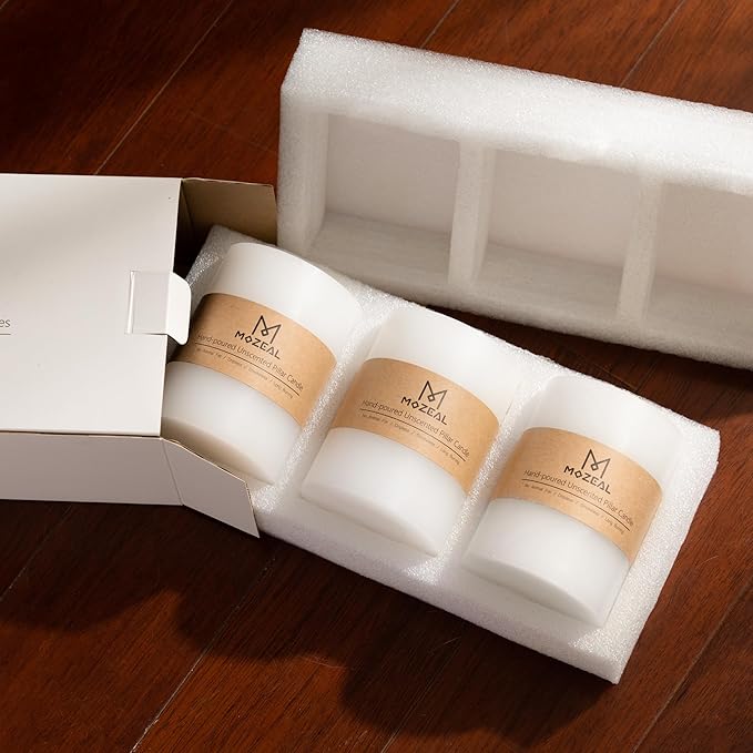 MOZEAL 3" x 4" Hand-Poured Unscented Candle,Dripless Pillar Candle Set of 3,Long Clean