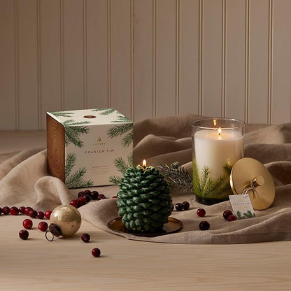 Thymes Frasier Fir Scented Candles for Home Decor - Green Pillar Candles for Women & Men - Place on