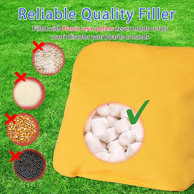 EunHo Dual Sided Cornhole Bags Regulation Set of 8 Professional Cornhole Bean Bags Slick and Stick