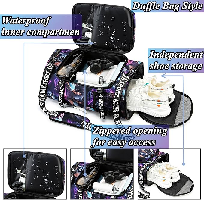 Gym Duffle Bag Backpack with Shoe Compartment,4 ways Travel Backpack for Women and