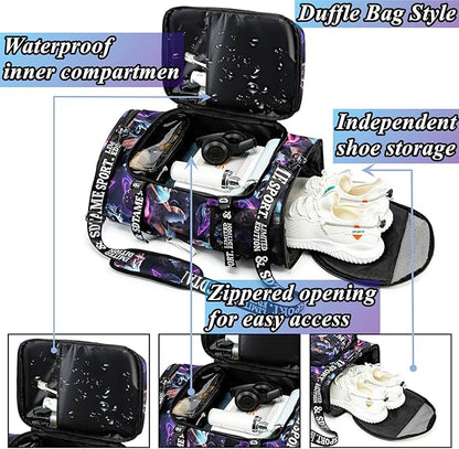 Gym Duffle Bag Backpack with Shoe Compartment,4 ways Travel Backpack for Women and