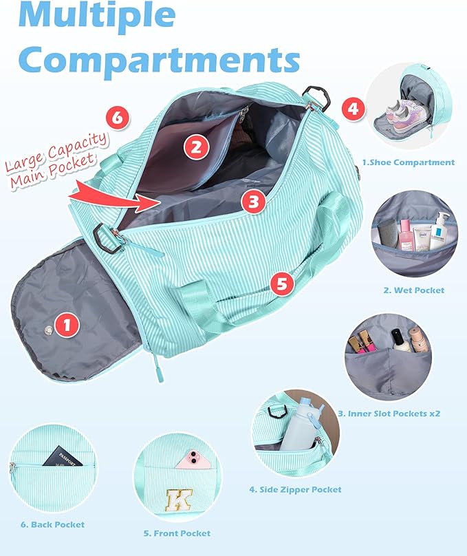 Fashionable Gifts for Girls, Girl Gym Bag, Kids Initial Overnight Duffel Bags with Shoe