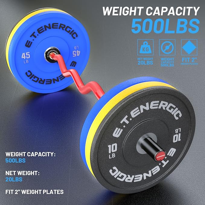 47" Olympic EZ Curl Bar 500-lbs Capacity Steel Barbell Suitable for 2" Weight Plates, 2-Inch Curl