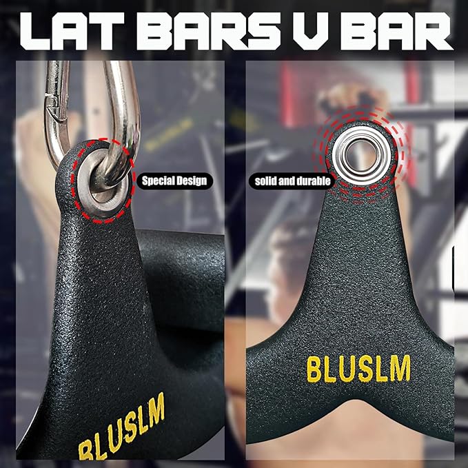 LAT Pull Down Bar for Cable Machine, LAT Pulldown Attachments T Bar V Bar Cable Attachment, Back