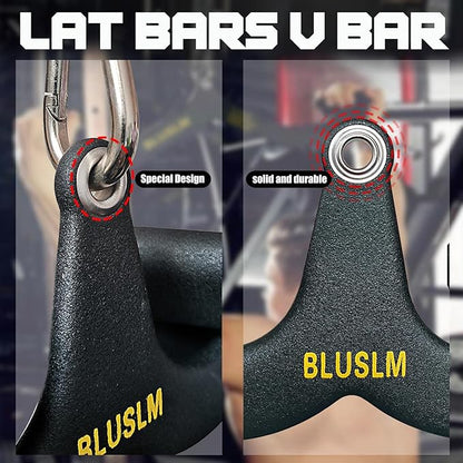 LAT Pull Down Bar for Cable Machine, LAT Pulldown Attachments T Bar V Bar Cable Attachment, Back