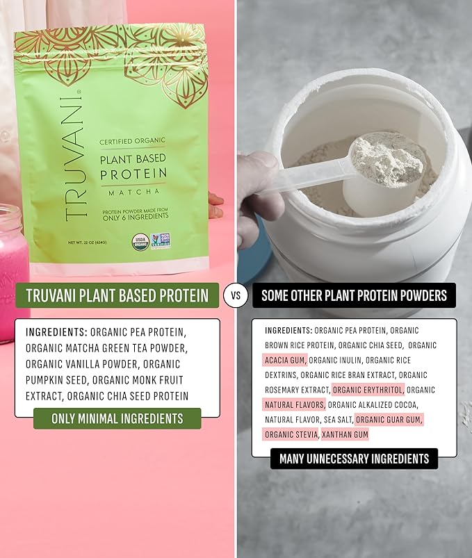 Truvani Vegan Pea Protein Powder | Matcha | 20g Organic Plant Based Protein | 1 Serving | Keto |