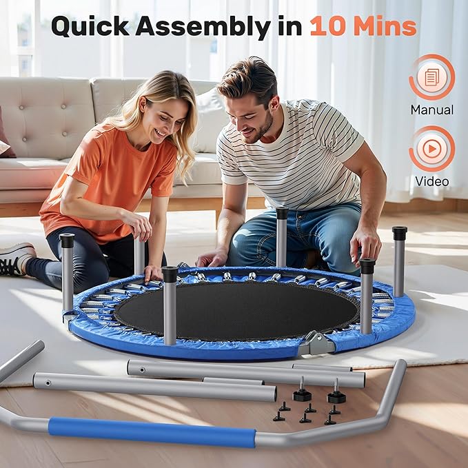 BCAN 40/48" Foldable Mini Trampoline Max Load 330lbs/440lbs, Fitness Rebounder with Adjustable Foam