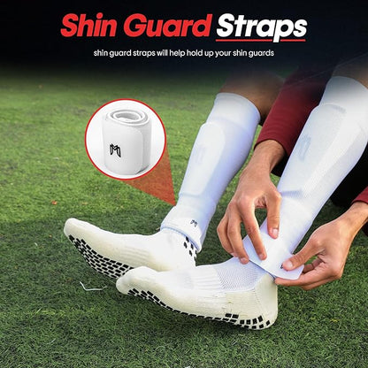 Soccer Grip Socks, Shin Guards, Pre Cut Sock Sleeves, and Guard Straps Bundle Pack - Essential