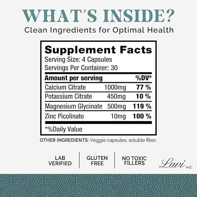 Lavi MD Potassium Magnesium Zinc Calcium Supplement ??Premium Support for Bone & Muscle Health