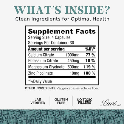 Lavi MD Potassium Magnesium Zinc Calcium Supplement ??Premium Support for Bone & Muscle Health