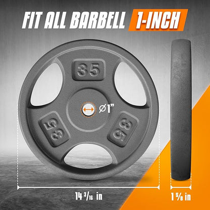 Yes4All Standard 1-Inch Grip Weight Plates, Cast Iron with Multiple Sizes from 2.5 lb to 35 lb for