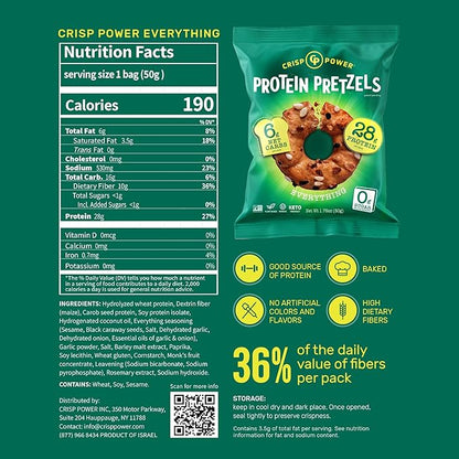 Crisp Power Protein Pretzels, Variety Pack With Sea Salt, Sesame, & Everything, Vegan Keto Snack