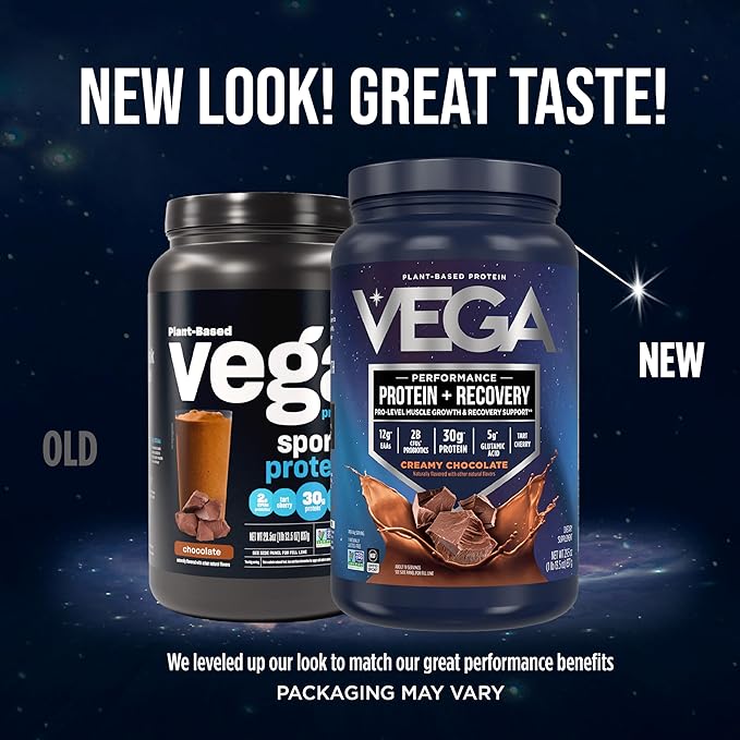 Vega Sport Vegan Protein Powder + Recovery - 30g Plant Based Protein per Serving, Chocolate, 19