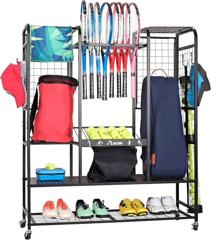 PLKOW Tennis Bag Organizer Tennis Racket Storage Rack, Tennis Equipment Holder for Bags, Balls