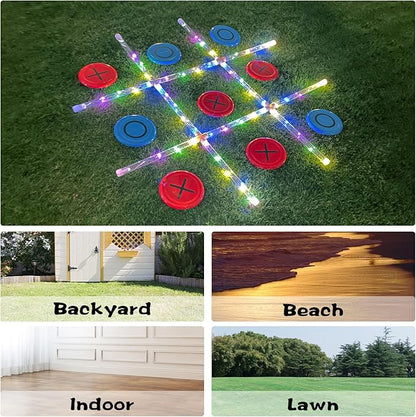 Outdoor Games Giant Tic Tac Toe Games, Yard Lawn Toss Games with Light, Glow in Dark Backyard Games