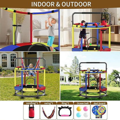 Trampoline for Kids, Full Anti-Rust 440lbs Anti-Rollover Round Bottom Toddler Trampoline