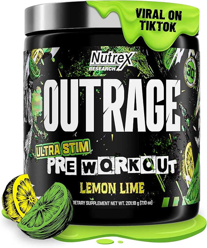 Outrage Ultra HIGH STIM Pre-Workout Powder for Men | 400mg Caffeine, L-Citrulline, Beta-Alanine