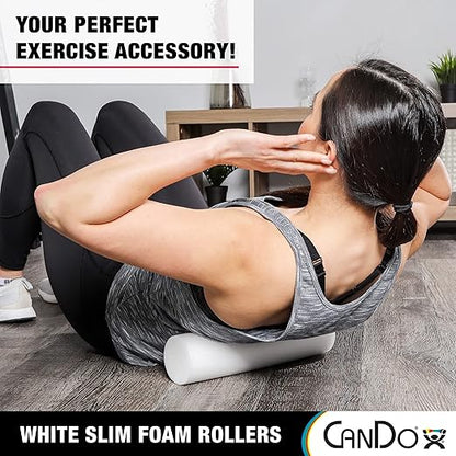 CanDo Slim White PE Foam Rollers for Exercise, Fitness, Muscle Restoration, Massage Therapy, Sport