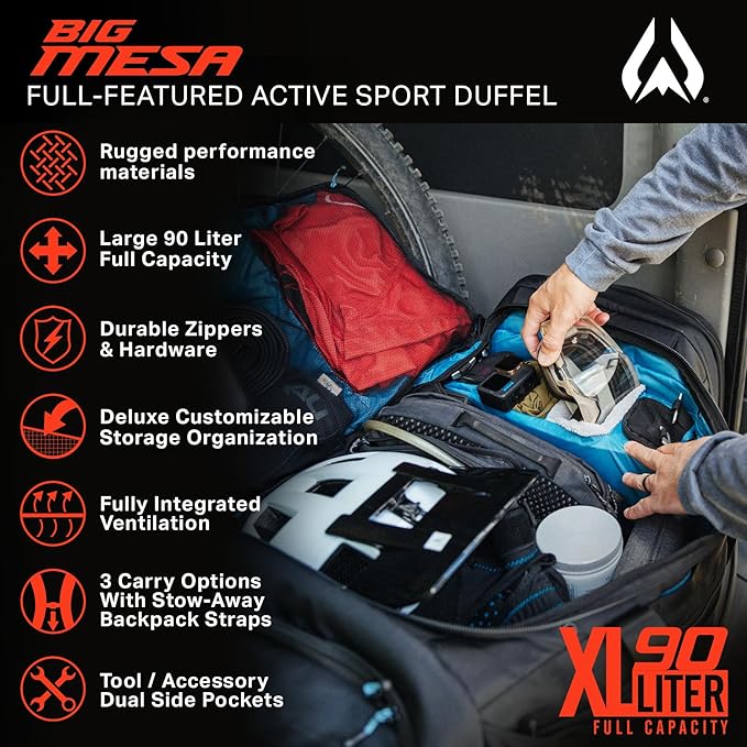 Wildhorn Big Mesa 90L MTB Gear Bag - Lightweight & Waterproof Duffel, Mountain Bike Duffle Bag