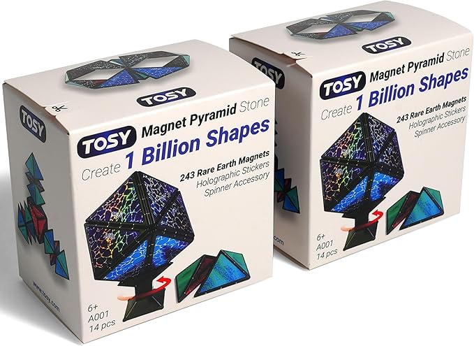 TOSY Magnet Pyramid Stone - 1 Cube Transforms into 1 Billion Shapes, 14 pcs (12 Puzzle pcs and 2