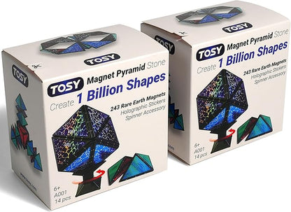 TOSY Magnet Pyramid Stone - 1 Cube Transforms into 1 Billion Shapes, 14 pcs (12 Puzzle pcs and 2
