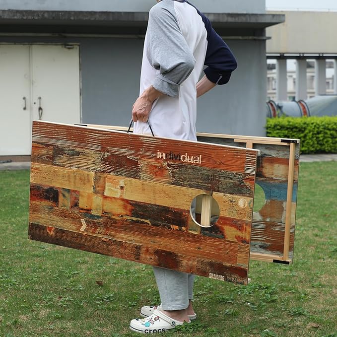 Solid Wood Premium Corn Hole Outdoor Game Set, 2 Regulation and Waterproof Cornhole Game Boards