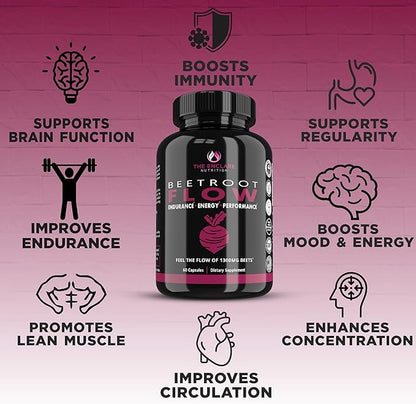 THE ENCLARE NUTRITION Beet Root Capsules 1300mg. Organic Beet Root Powder Capsules Support Heart