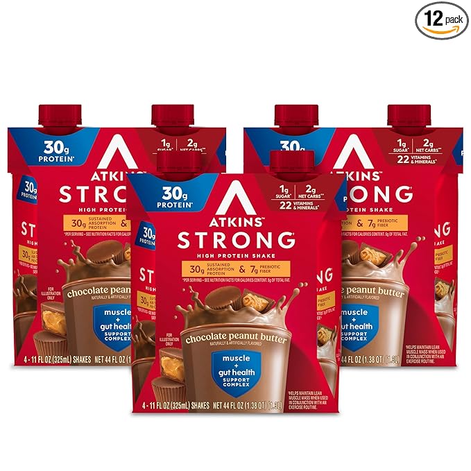 Atkins Strong High Protein Shake, Chocolate Peanut Butter Flavor, 30g Protein, Low Carb and Low