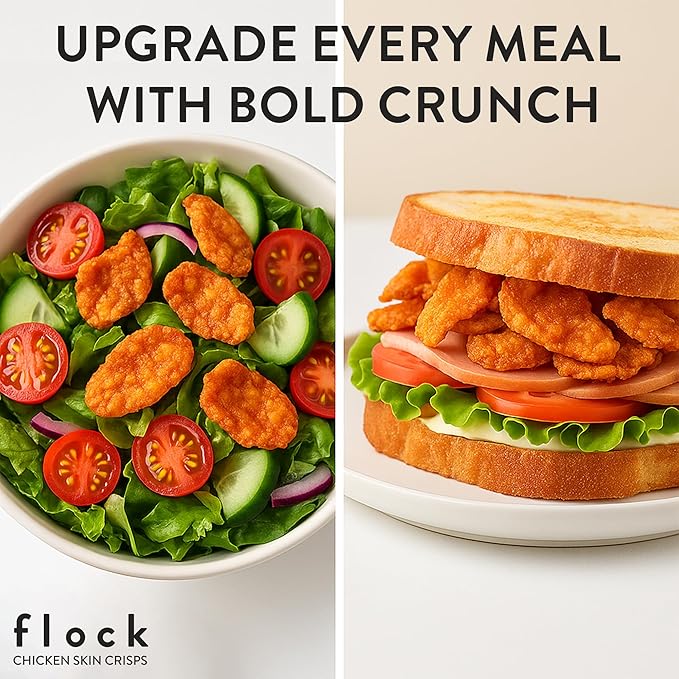 Flock Keto Chicken Skin Chips – Tapatio Flavor, Low Carb, High Protein, Gluten-Free Chicken Crisps